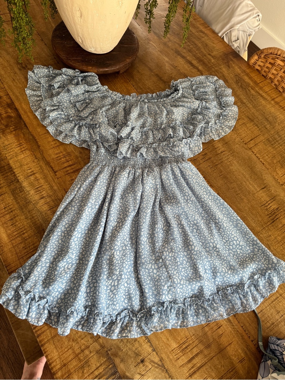 Light Blue Ruffle Off-Shoulder Dress